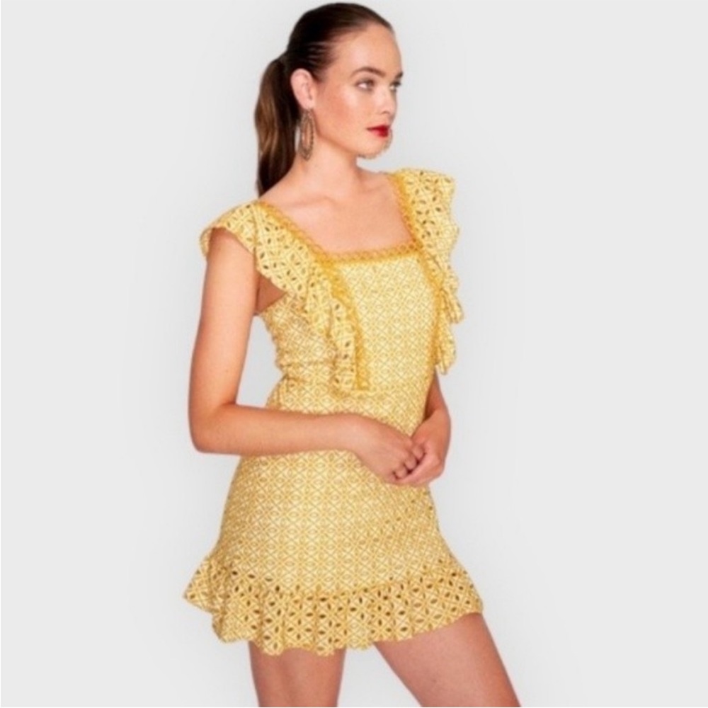 TopShop gold ruffle tank lace mini sundress size 6